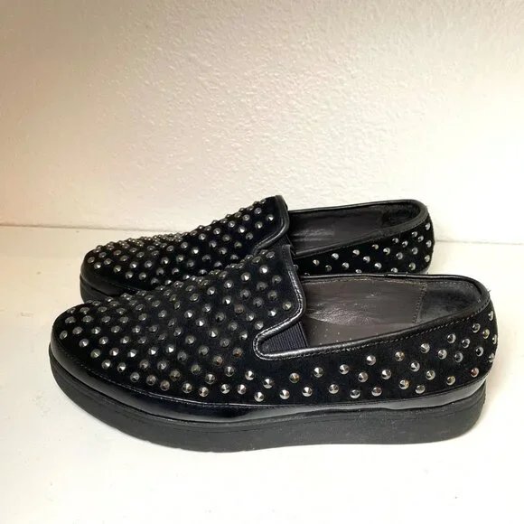 Donald J. Pliner Mickey Studded Platform Chunky Platform Loafers Black Suede - Picture 2 of 6